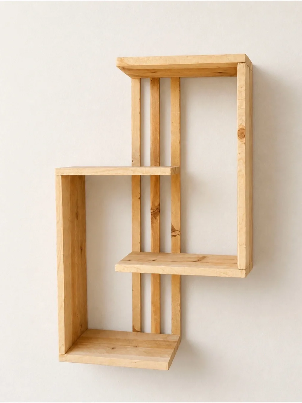 Wooden S-Shaped Wall Shelf - Natural Wood Finish
